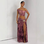 Damen Kleidungsset im stylischen Off-Shoulder-Design mit Raffungen und einzigartigem Muster R&B