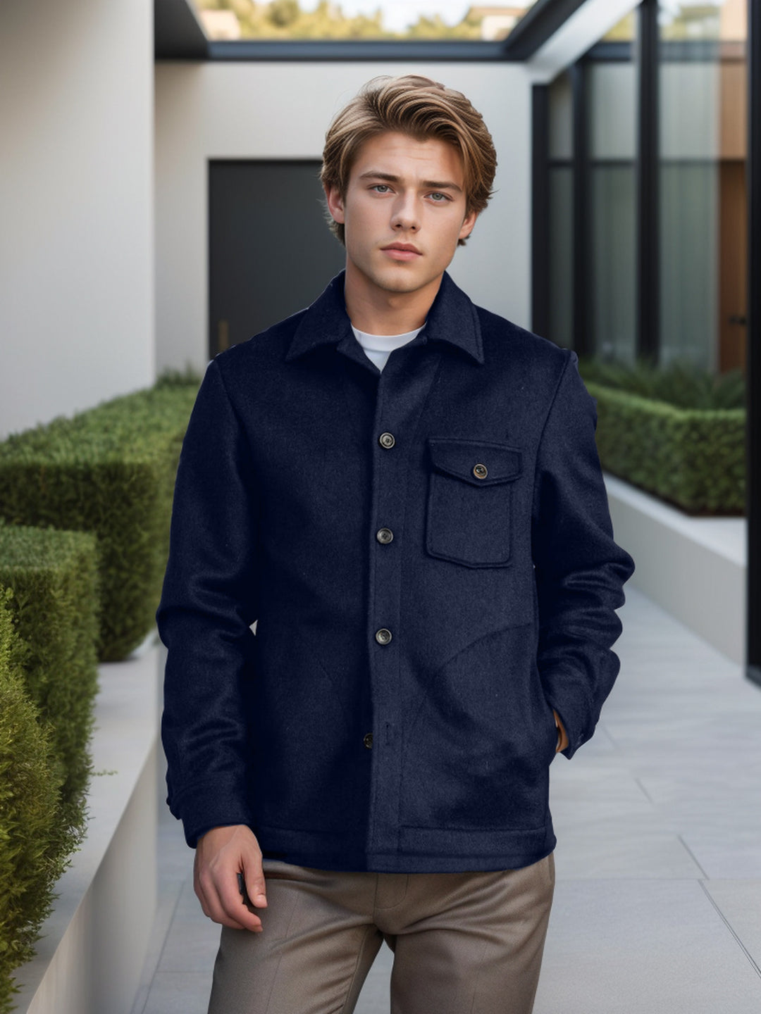 Herren elegante Bouclejacke mit praktischen Taschen R&B