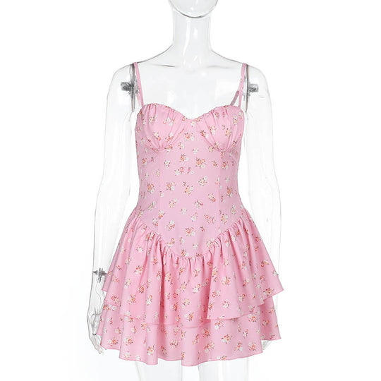 Damen luftiges Sommerkleid mit floralem Rüschenrock R&B