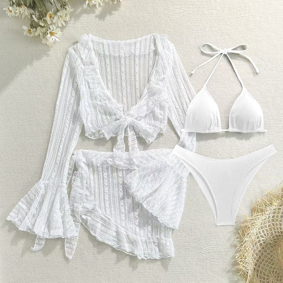 Damen Bikini-Set mit elegantem Wickelrock und verspielten Rüschendetails R&B