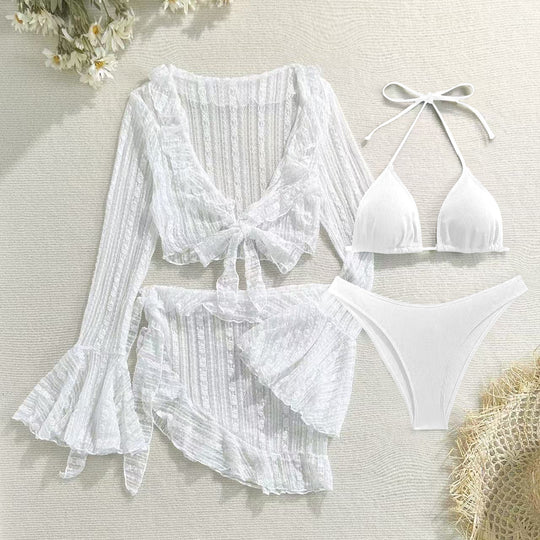 Damen Bikini-Set mit elegantem Wickelrock und verspielten Rüschendetails R&B