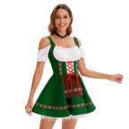 Damen nan kurzes Trachtenkleid im Dirndlstil mit Schnürung, schulterfreiem Carmen-Ausschnitt und Zierschürze R&B