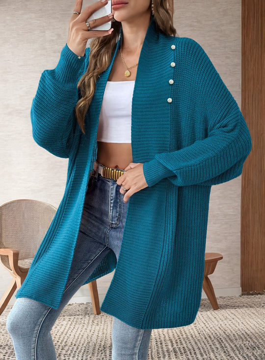 Damen Strickjacke mit dekorativen Knopfdetails und offenem Schnitt R&B