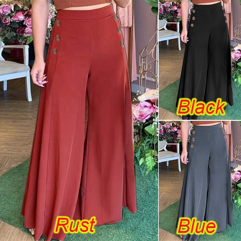 Damen Palazzo-Hosen mit dekorativen Knopfdetails und weitem Bein R&B