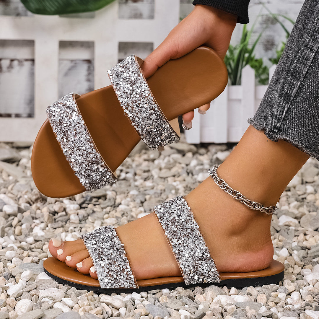 Damen Glitzernde Slides mit breiten Riemen R&B