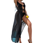 Damen transparentes Strandkleid mit elegantem Gürtel R&B