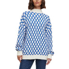 Damen lässiger Pullover mit modernem Rautenmuster und lässigem Schnitt R&B