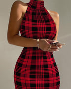 Damen figurbetontes Maxikleid mit hohem Kragen und floralem Saum R&B