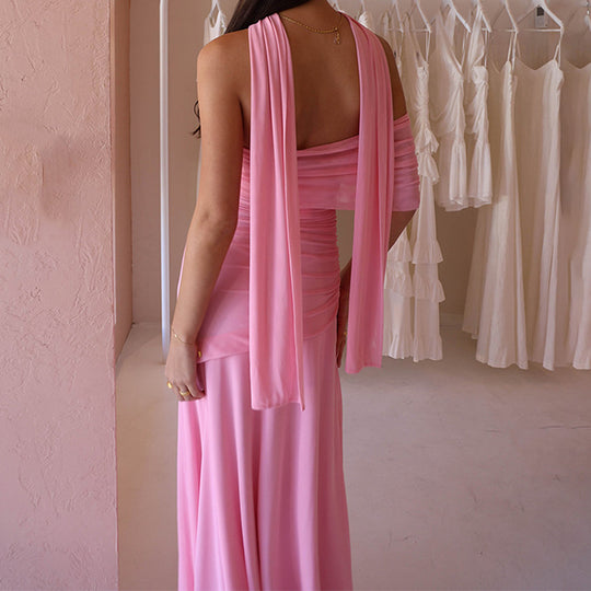 Damen Raffiniertes schulterfreies Maxikleid mit Rüschendetails R&B