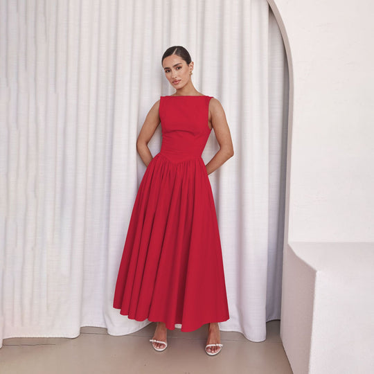 Damen Elegantes Maxi-Kleid mit breitem Rockansatz und taillierter Passform R&B