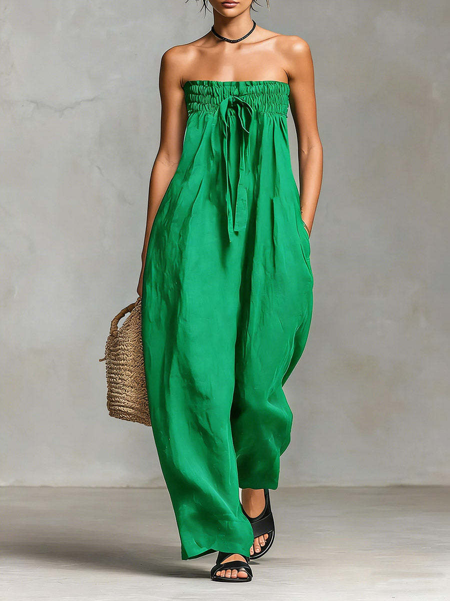 Damen Lässiges Jumpsuit mit elastischem Oberteil und weitem Bein R&B