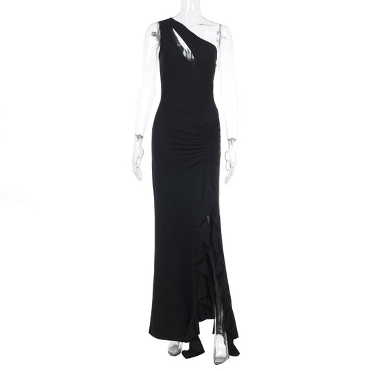 Damen Elegantes Maxikleid mit asymmetrischem Schnitt und Raffung R&B
