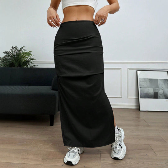 Damen Longskirt mit seitlichem Schlitz und elastischem Bund R&B