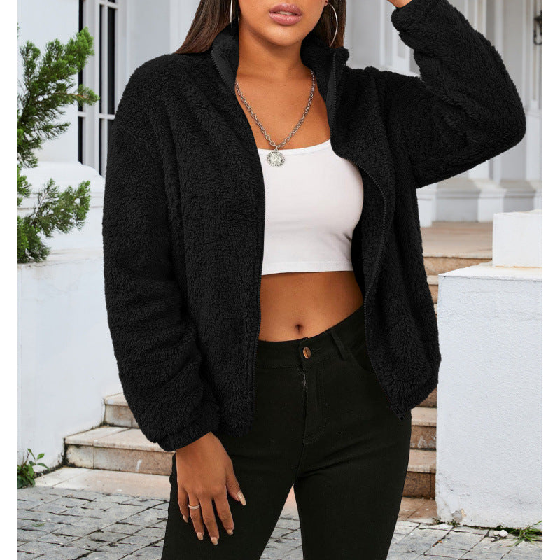 Damen Kuschelige Fleecejacke mit hohem Kragen und Reißverschluss R&B