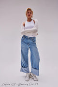 Damen Weite Jeans mit umgeschlagenem Saum