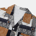 Herren Kurzarmhemd mit kreativem Patchwork-Design und praktischer Brusttasche