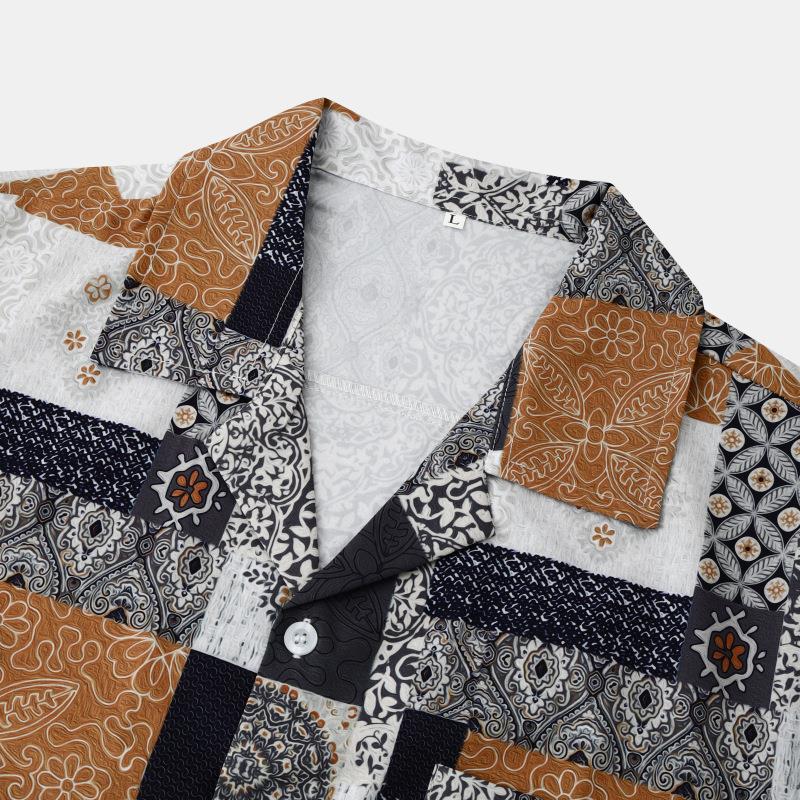 Herren Kurzarmhemd mit kreativem Patchwork-Design und praktischer Brusttasche