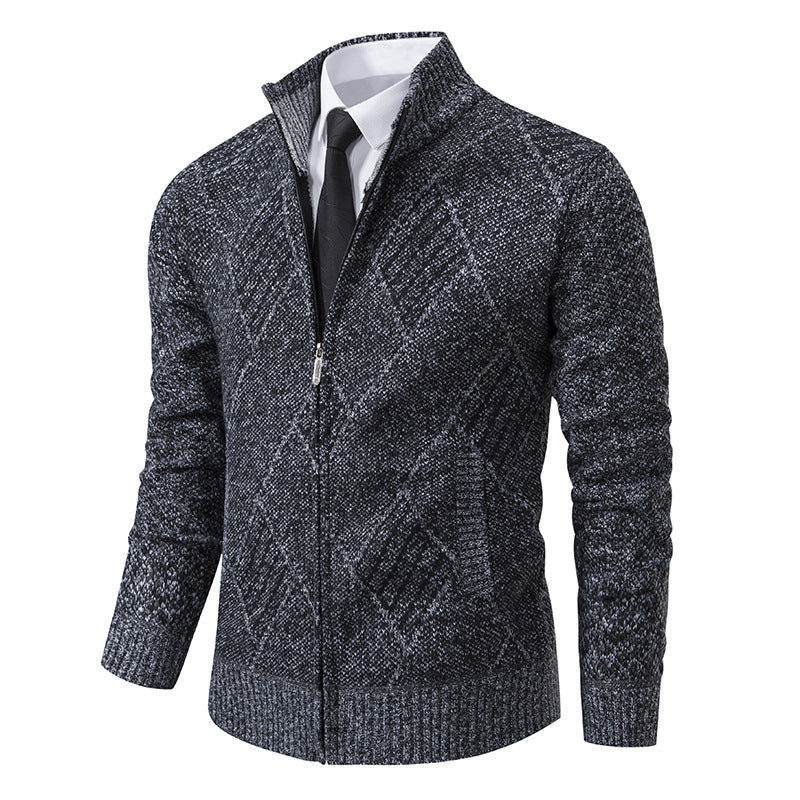 Herren modische Strickjacke mit hochabschließendem Kragen und stilvollem Zipper