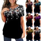 Damen elegantes Oberteil mit floralem Cut-Out-Design und glänzendem Ringeinsatz R&B