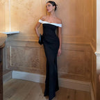 Damen Elegantes Maxikleid mit schulterfreiem Design und seitlichem Schlitz R&B