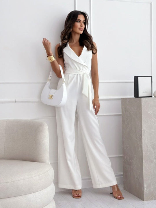 R&B | Ärmelloses Damen Jumpsuit mit V-Ausschnitt und Taillenverzierung