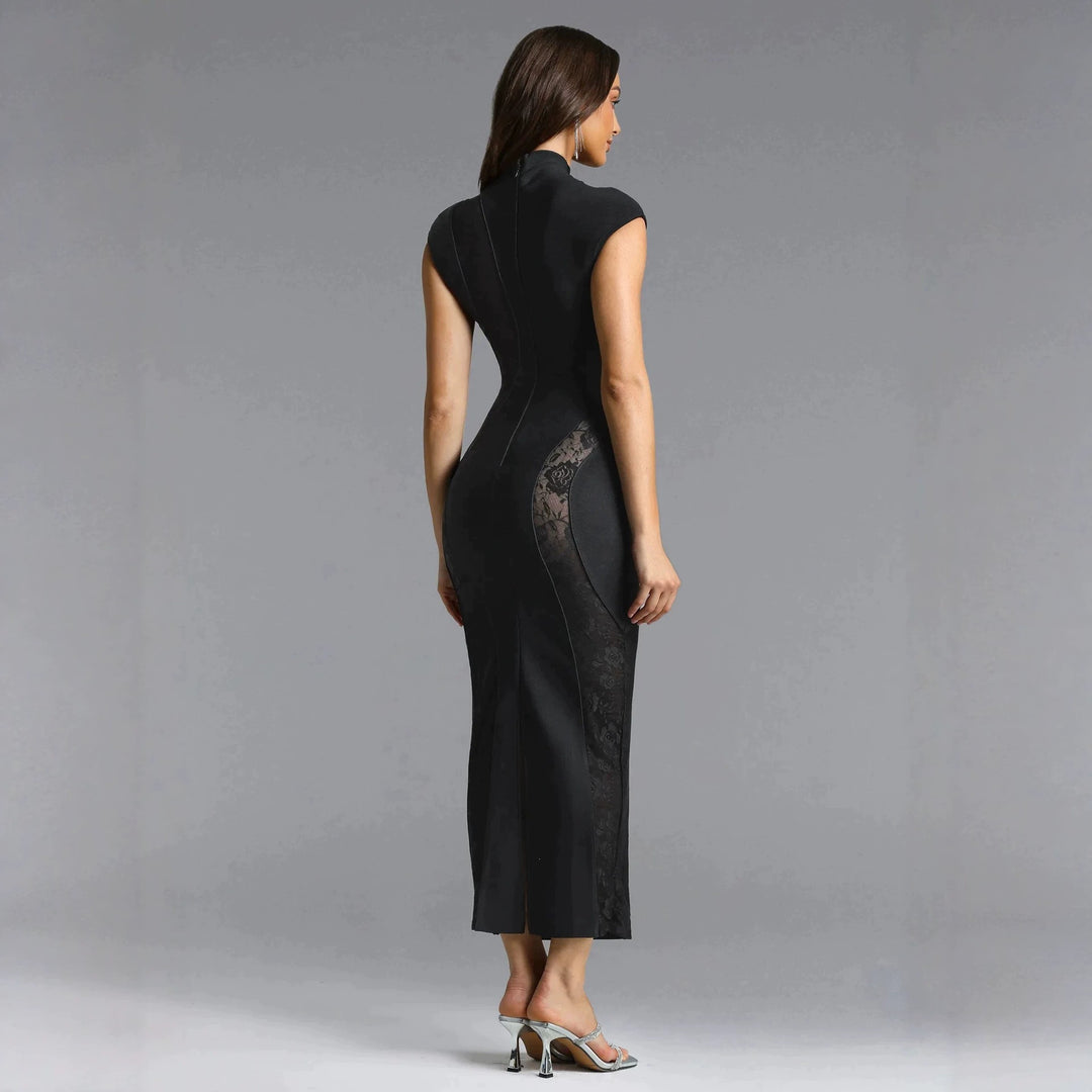 Damen Elegantes Kleid mit transparenten Spitzeinsätzen R&B