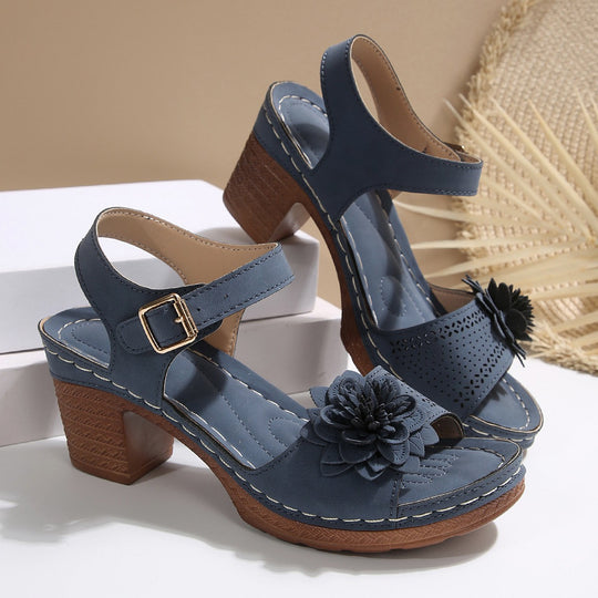 Damen Sandalen mit floralem Dekor und blockiertem Absatz R&B
