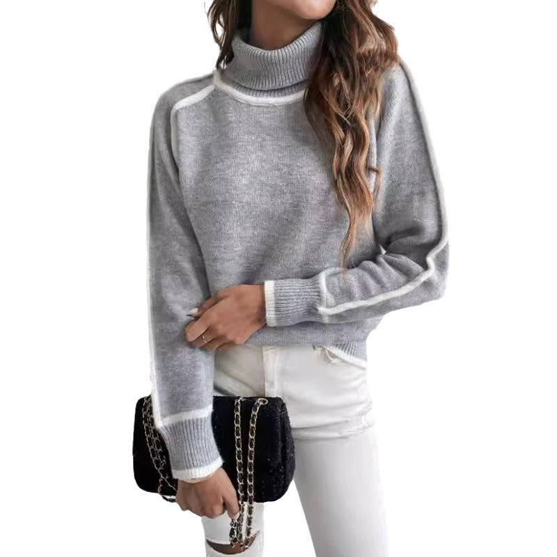 Damen Übergroße Strickpullover mit Stehkragen R&B