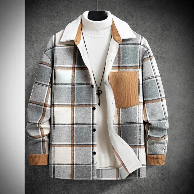 Herren Baumwoll-Flanelljacke mit kariertem Muster und Taschen