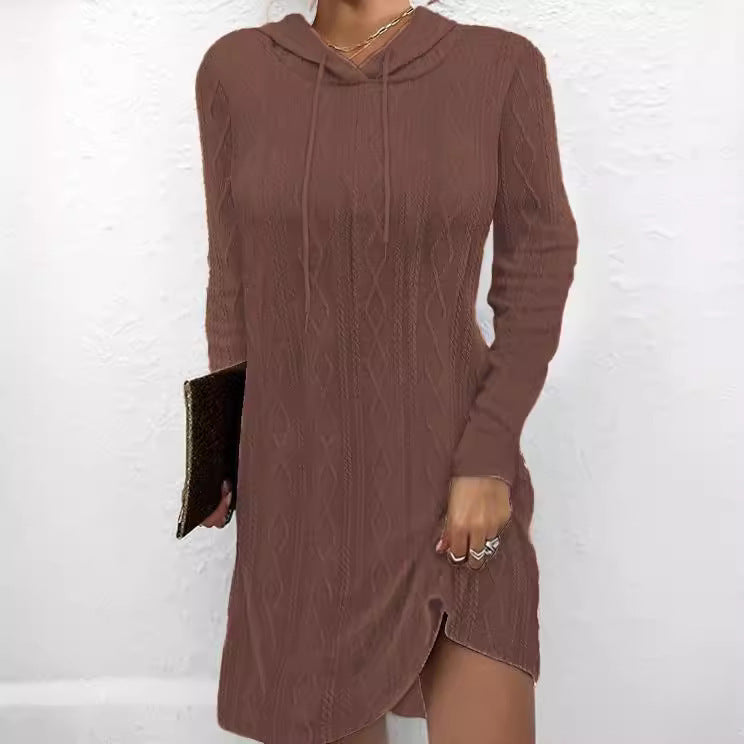 Damen Hoodie-Kleid mit strukturiertem Strickmuster und praktischen Seitentaschen R&B