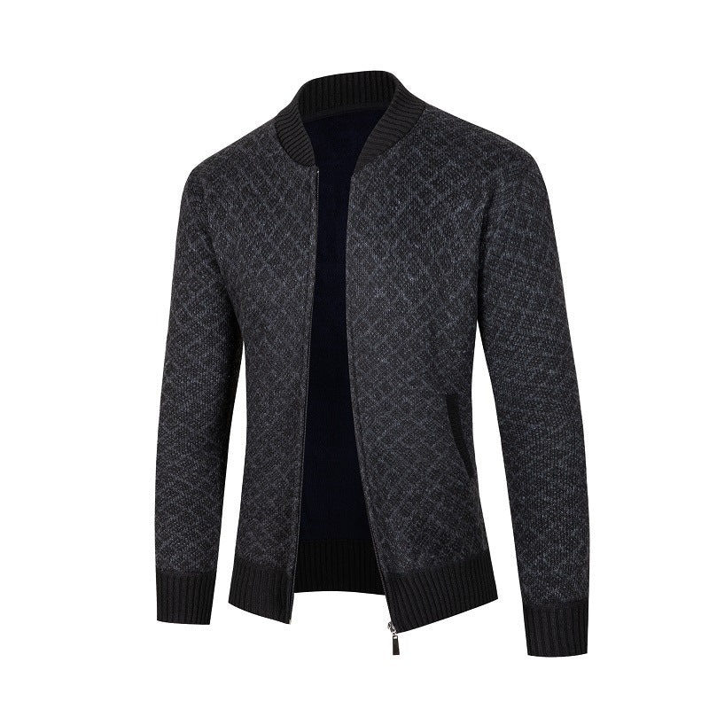 Herren Strickjacke mit modernem Rautenmuster und Reißverschluss R&B