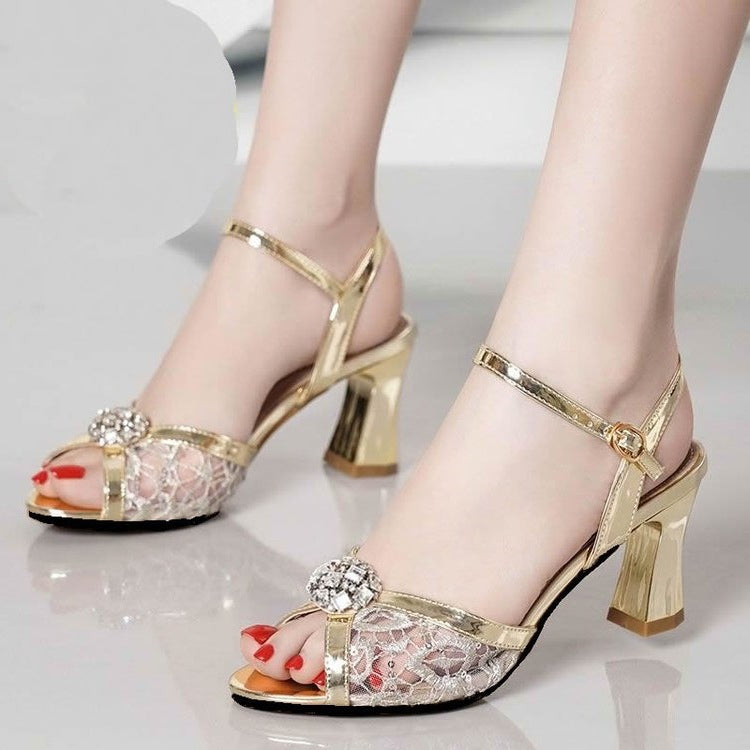 Damen elegante Riemchen-Sandalen mit filigraner Strass-Applikation R&B