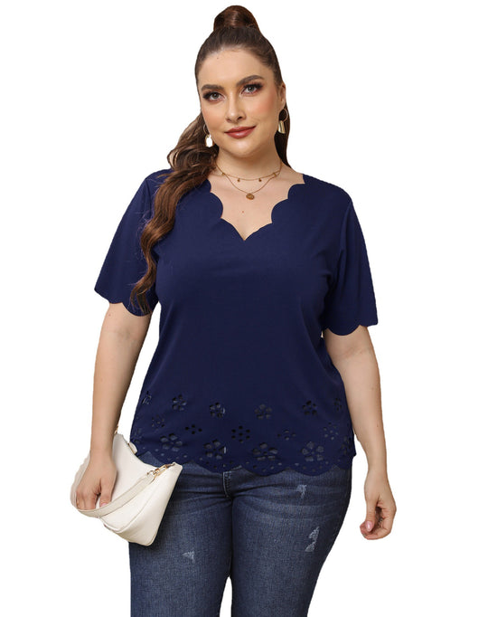 Damen Elegantes Oberteil mit romantischem Wellenmuster und Perforationen R&B