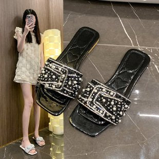 Damen Lifestyle Slides mit eleganter Perlenschließe R&B