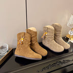 Damen Bequeme Winterstiefel aus weichem Wildleder mit modischem Designschnallen R&B
