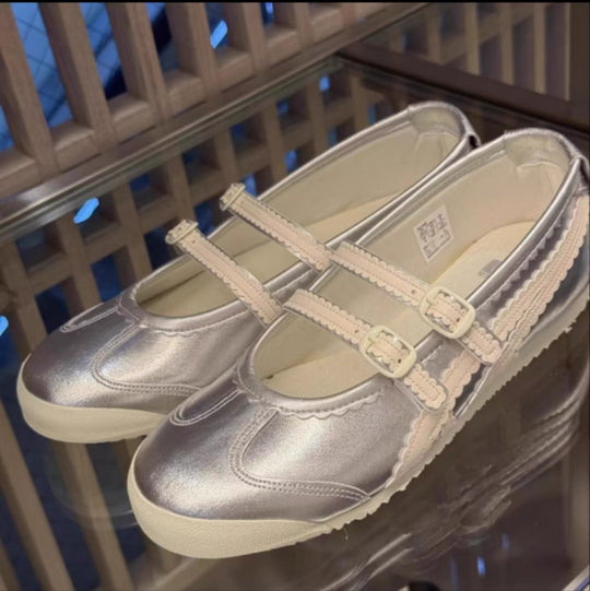 Damen Ballerina-Schuhe mit doppeltem Riemen und verspieltem Design R&B