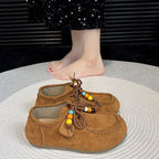 Damen Mokassin-Schuhe mit bunten Schnürdetails