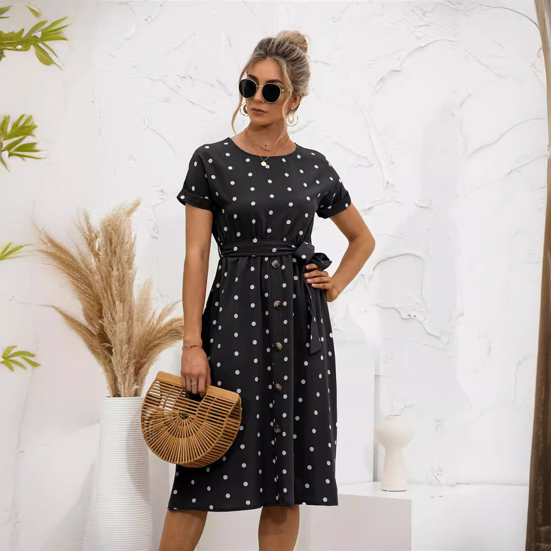 Damen Kleid mit Knopfleiste und modernen Punkte-Design R&B
