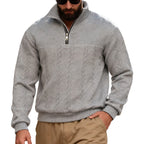 Herren nan strukturiertes Halfzip-Strickpullover mit Zopfmuster und hohem Stehkragen R&B