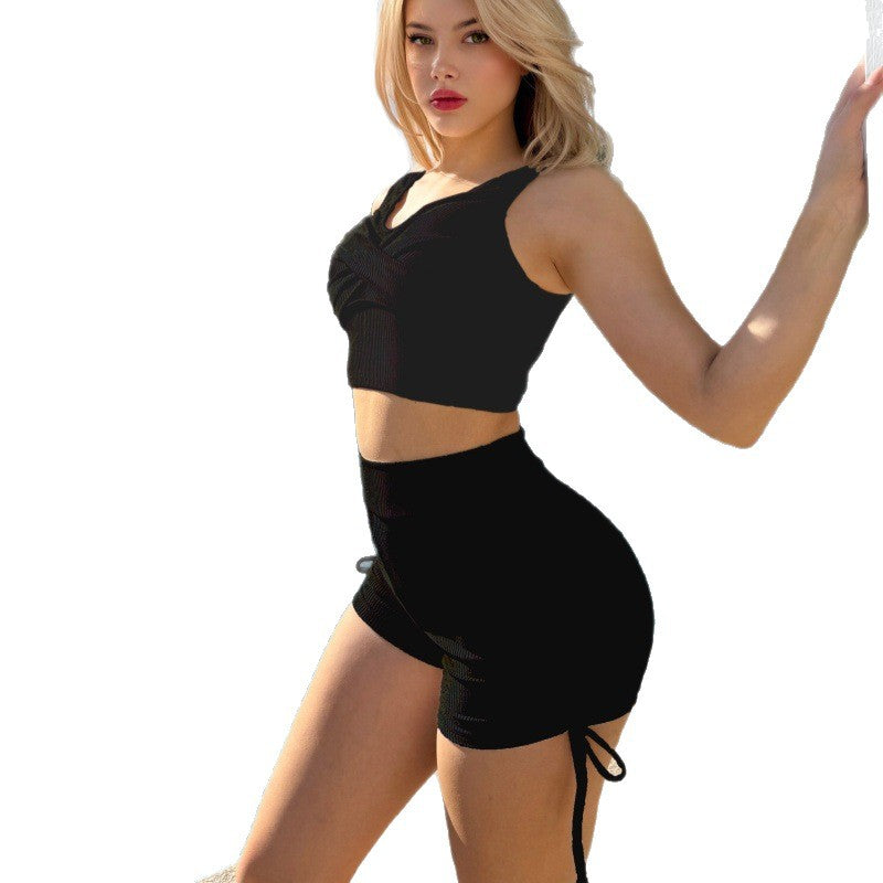 Damen Sportliches Crop-Top und Shorts Set R&B