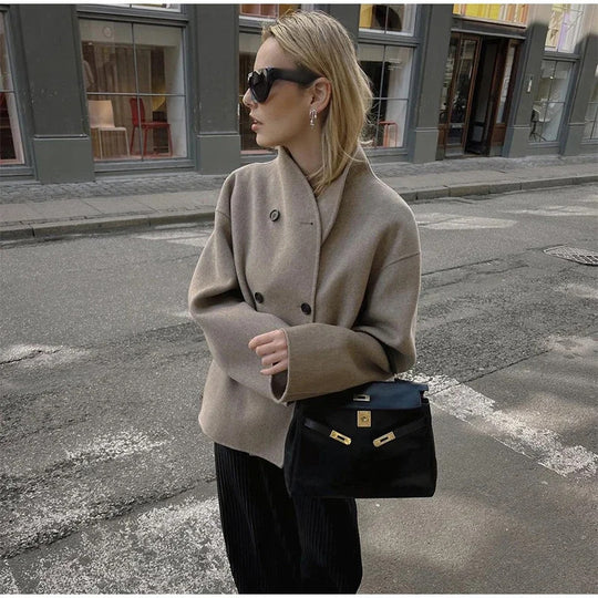 Damen Modische Wolljacke mit übergroßem Schnitt R&B