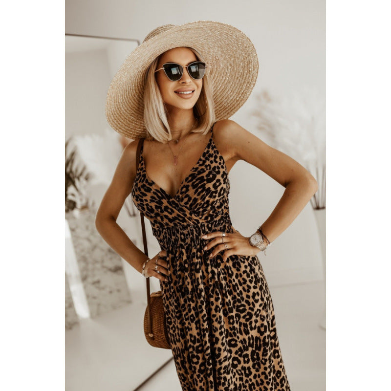 Damen Sleek Leopardenmuster Maxi Kleid R&B
