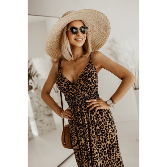 Damen Sleek Leopardenmuster Maxi Kleid R&B