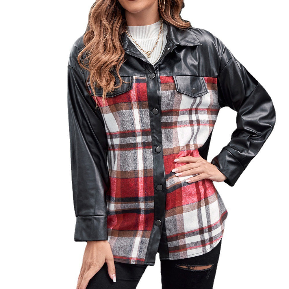 Damen Overshirt mit Kontrast Ärmeln und Karo-Muster R&B
