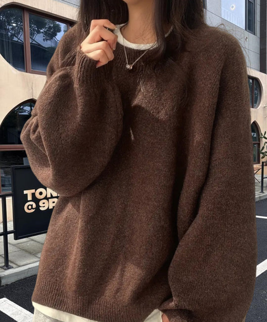 Damen Oversized Strickpullover mit weichem Fleece-Material und modernen Schnittelementen R&B