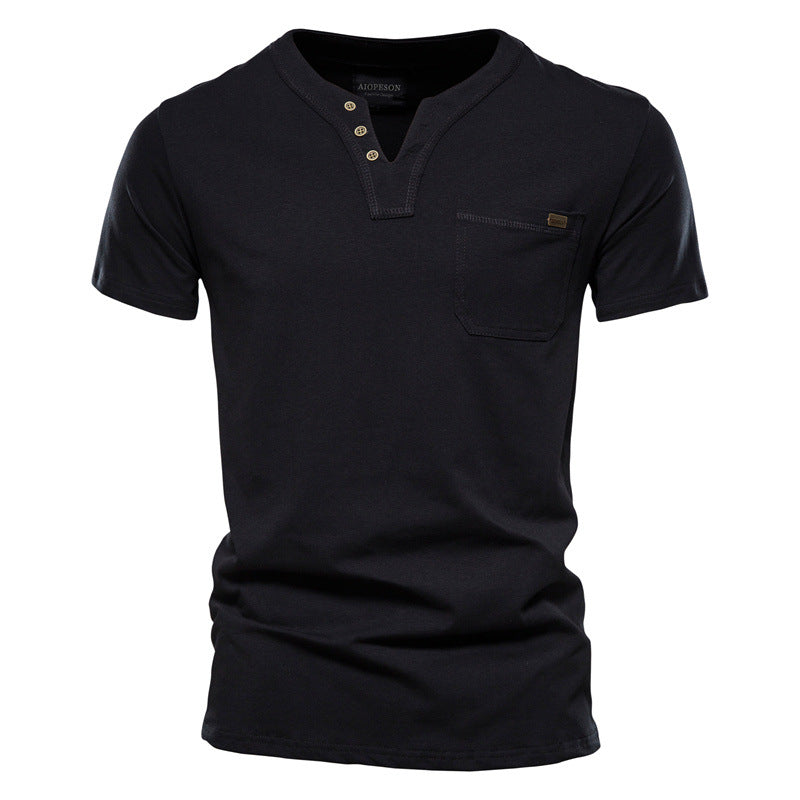 Herren Kurzarm-Shirt mit modernem Henley-Ausschnitt und Brusttasche R&B