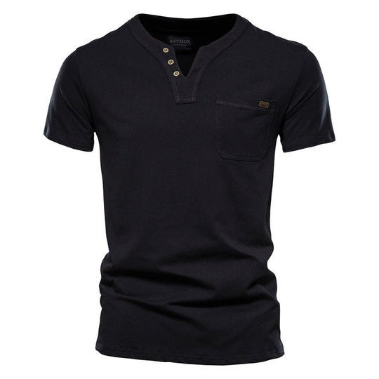Herren Kurzarm-Shirt mit modernem Henley-Ausschnitt und Brusttasche R&B