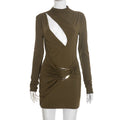 Damen figurbetontes Minikleid mit einzigartigem Wickeldesign und transparentem Ausschnitt R&B