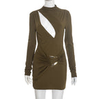 Damen figurbetontes Minikleid mit einzigartigem Wickeldesign und transparentem Ausschnitt R&B