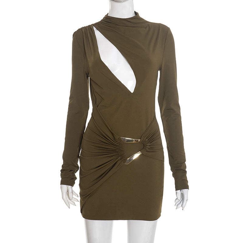 Damen figurbetontes Minikleid mit einzigartigem Wickeldesign und transparentem Ausschnitt R&B
